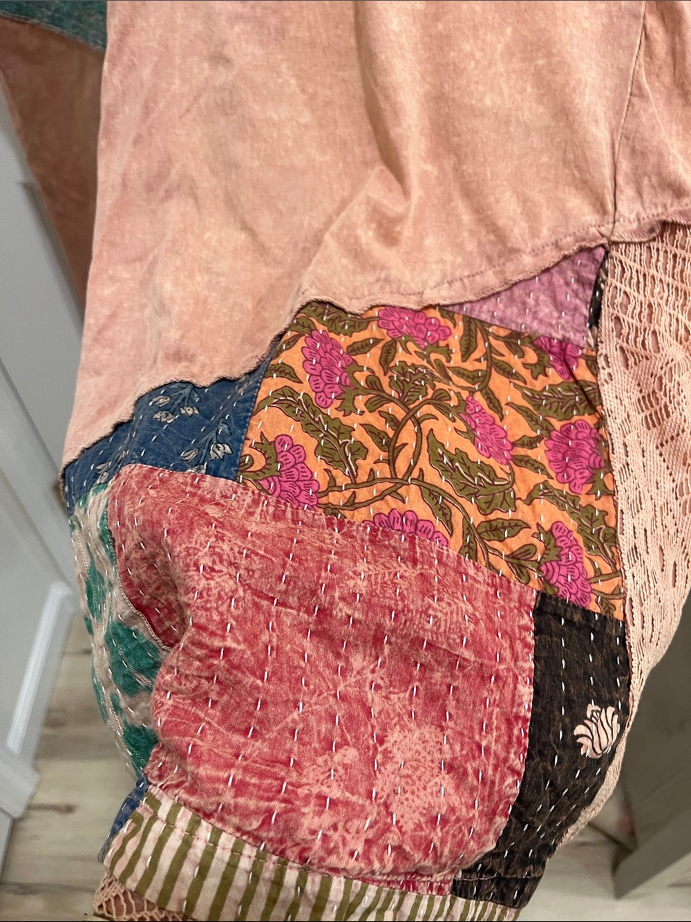 POL Patchwork pants in Peach with Teal & Navy Accents - Picture 3 of 5